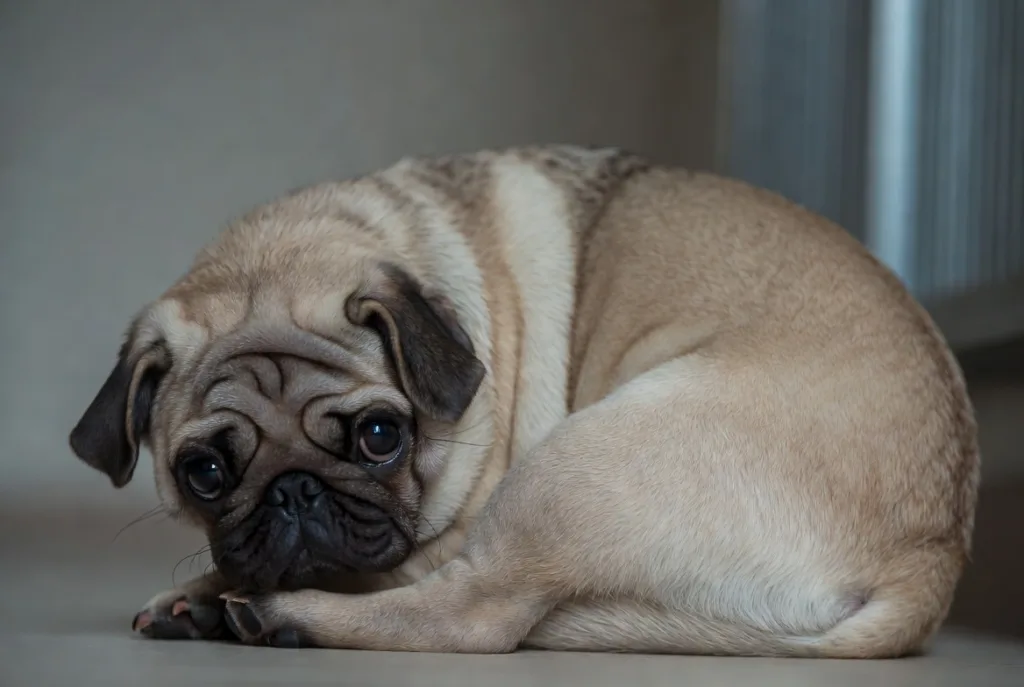 一直冷到縮成一團的巴哥犬