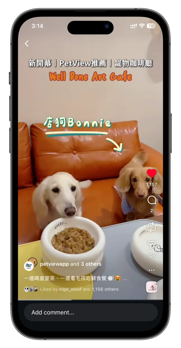 PetView成功案例2：一支Reel，讓Well Done Art Cafe 短短幾個月內曝光超過5.5萬次！